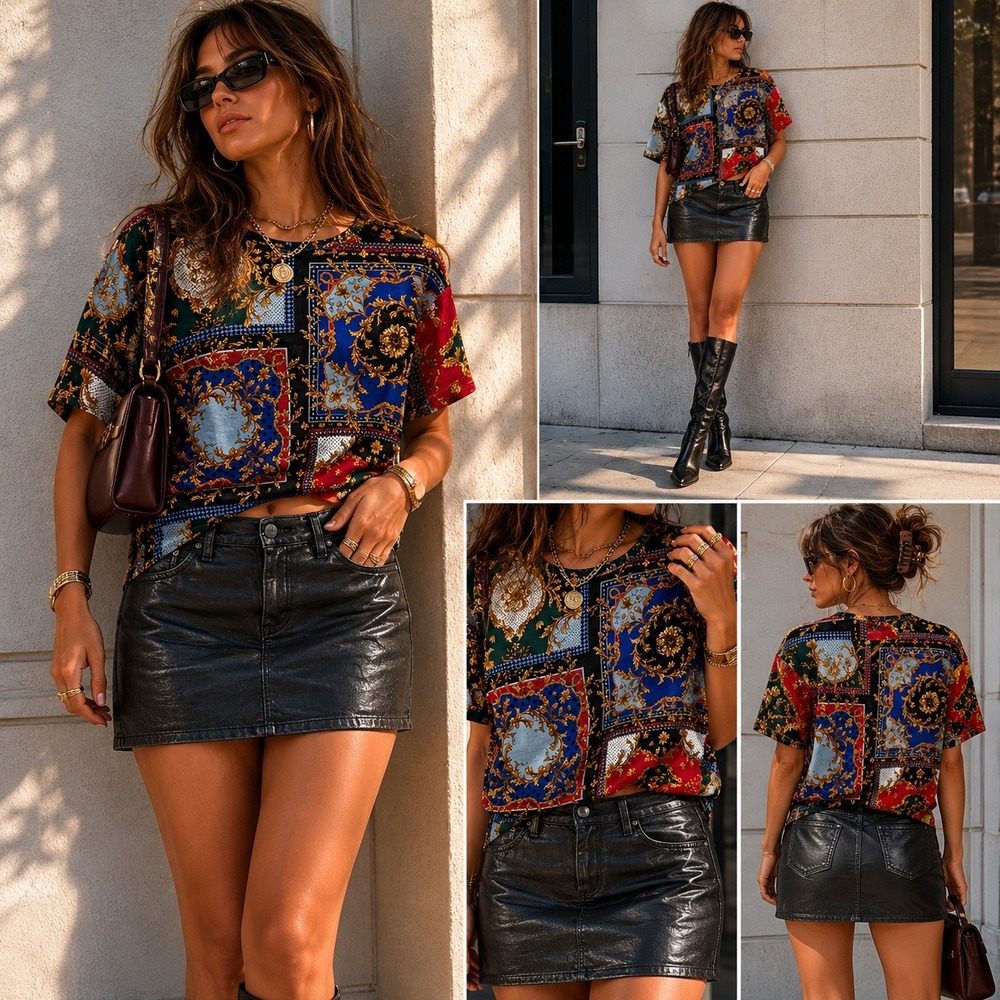 Goldsign Genuine Leather Mini Skirt Womens Size 30 Black Y2K Grunge Indie Sleaze